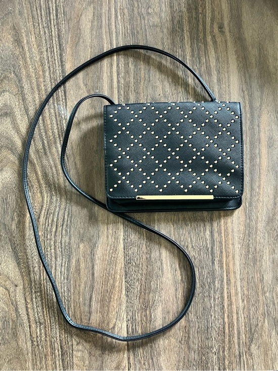 ? Handbags - Black Studded Crossbody Bag with Gold Accent